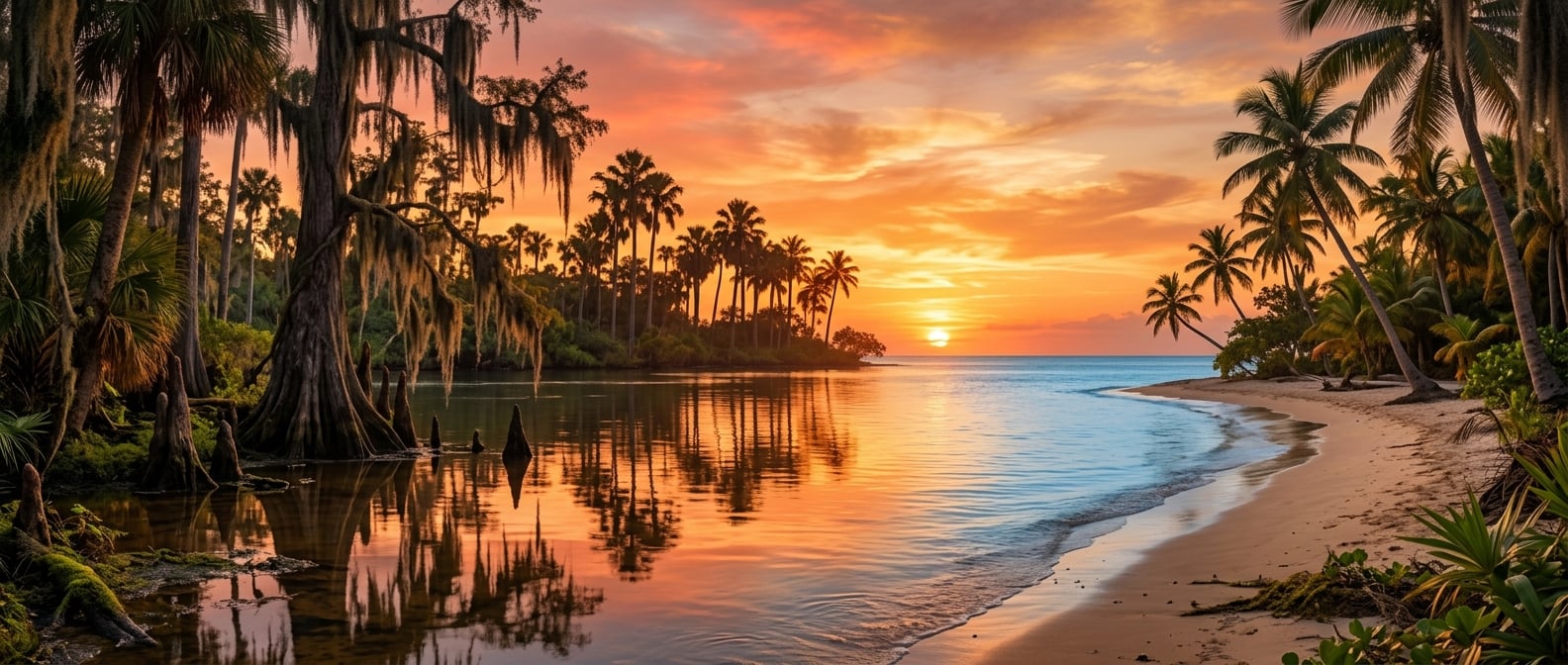 Louisiana bayou tropical sunset